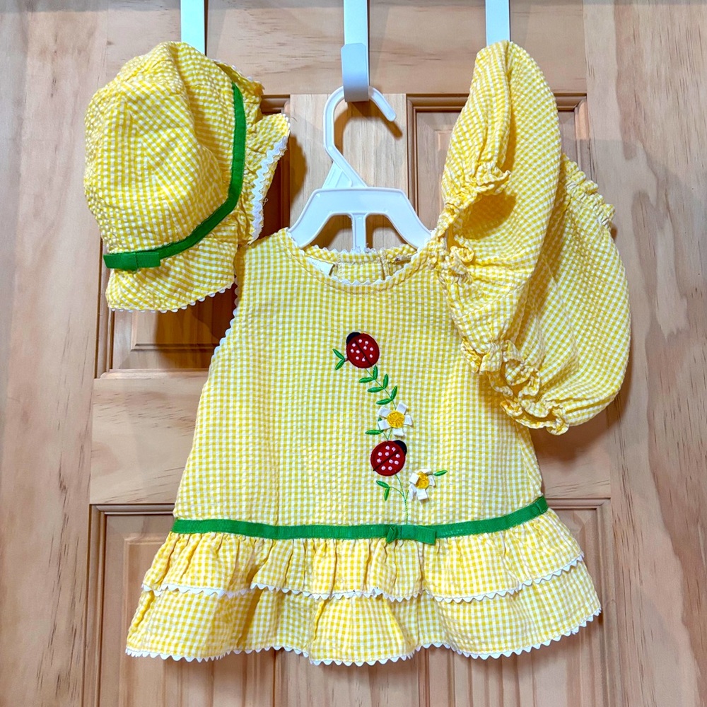 Vintage Little Bitty Seersucker Top, Bloomer & Hat 3-Pc Set Bundle